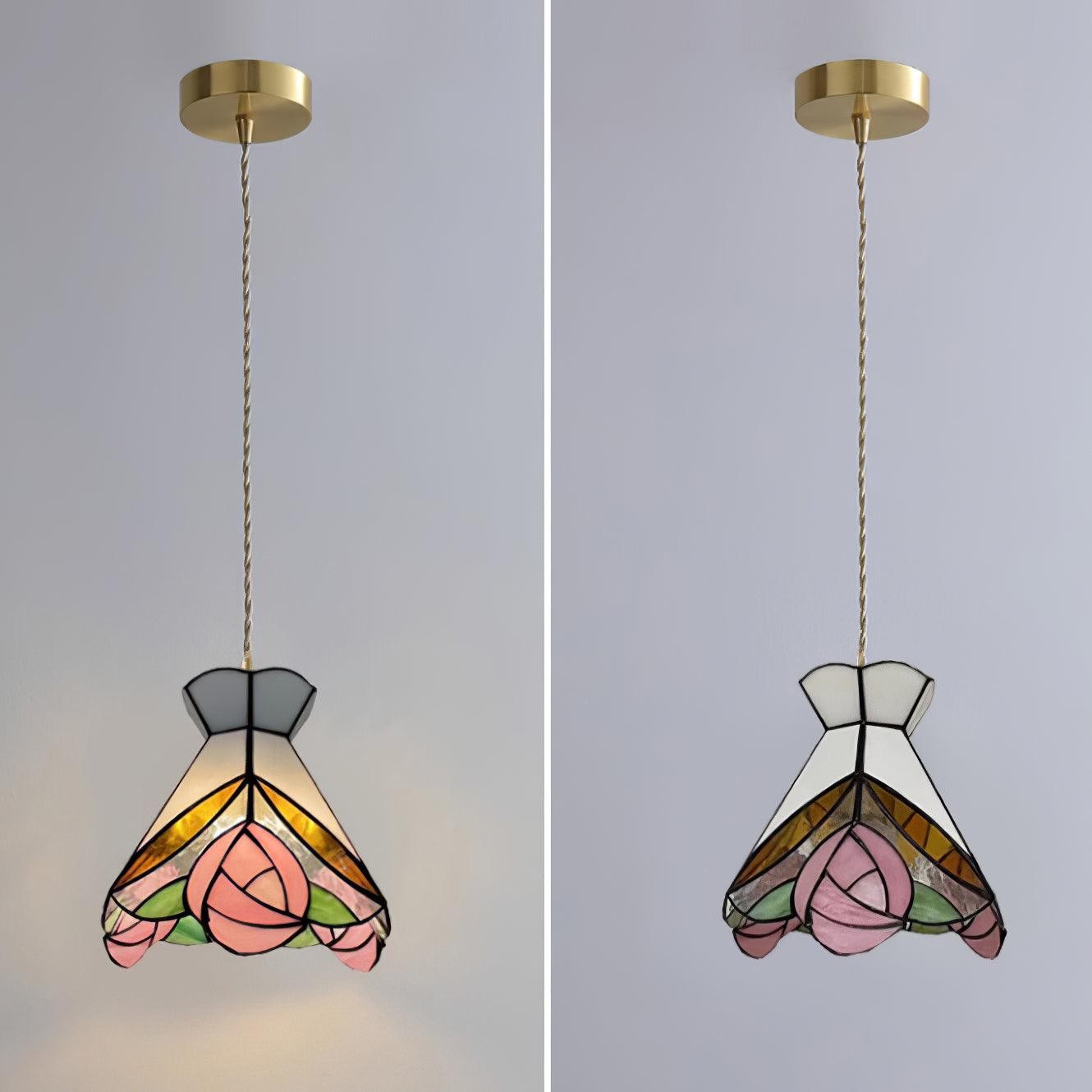 French Retro Rose Stained Glass Pendant Lamp K701