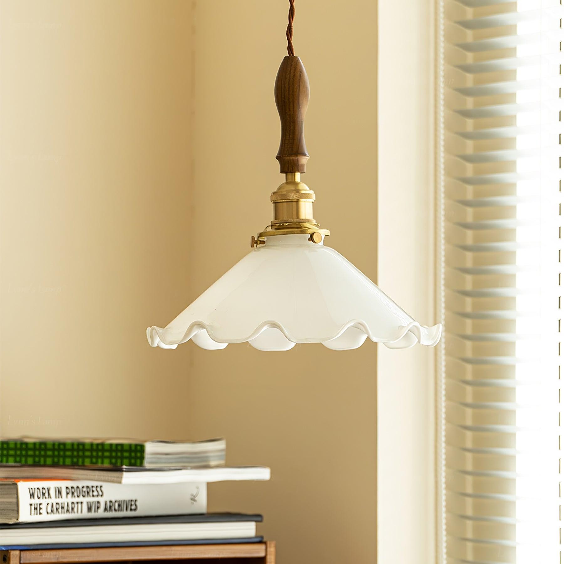 Vintage White Glass Skirted Pendant Lamp K389