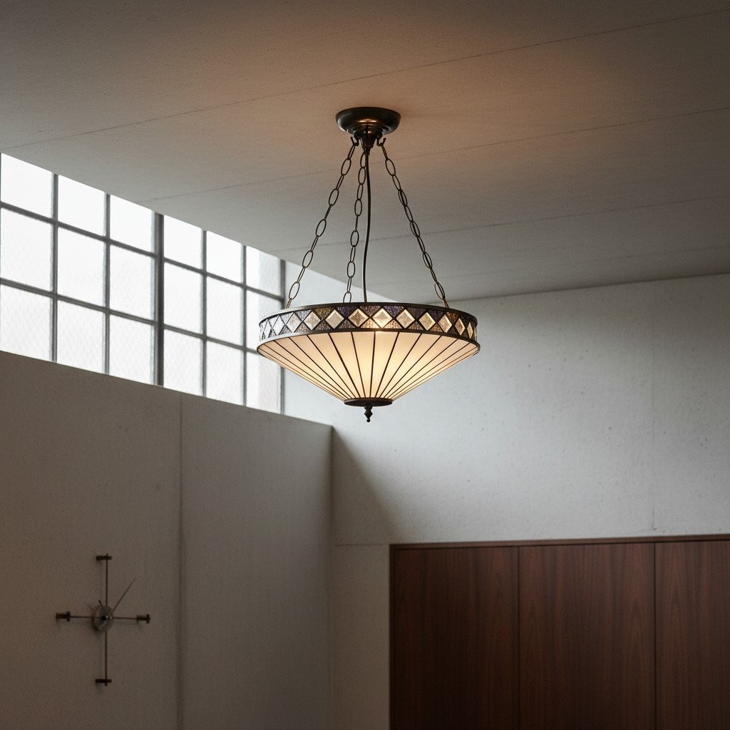 TF Fargo Adjustable Pendant Light with Stained Glass Inspired Inverted Shade for Island and Dining K1950