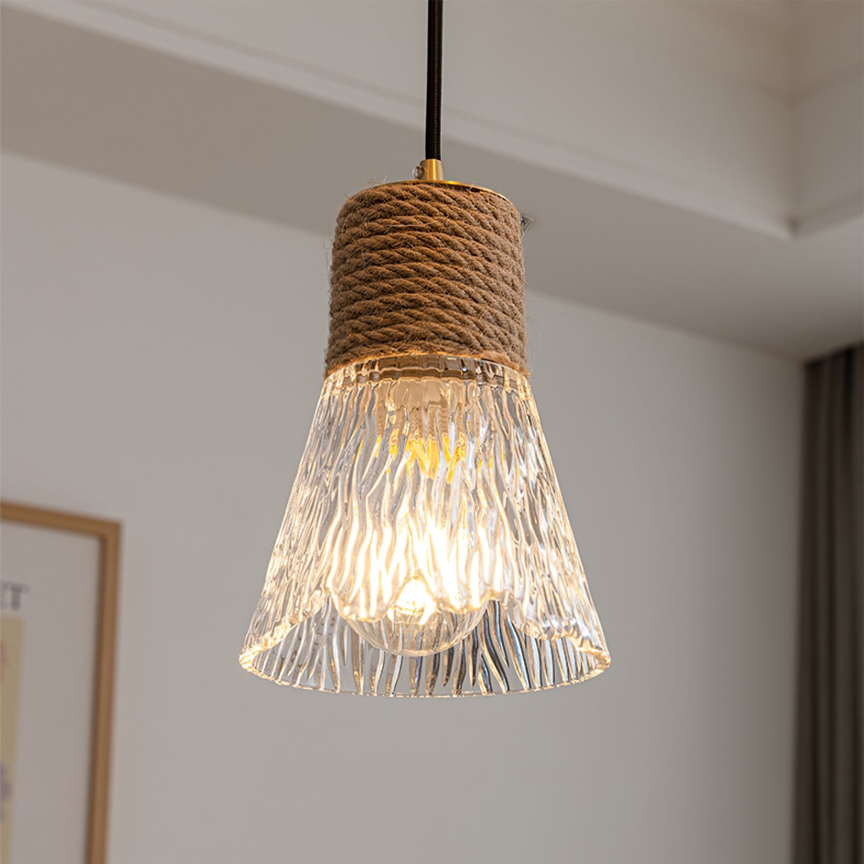 Hemp Rope Glass Pendant Lamp K1031