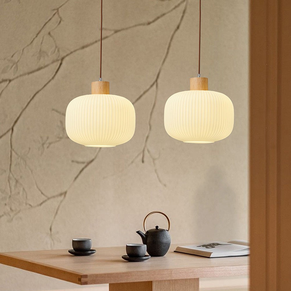 Nordic White Lantern-Like Glass Pendant Lamp K546