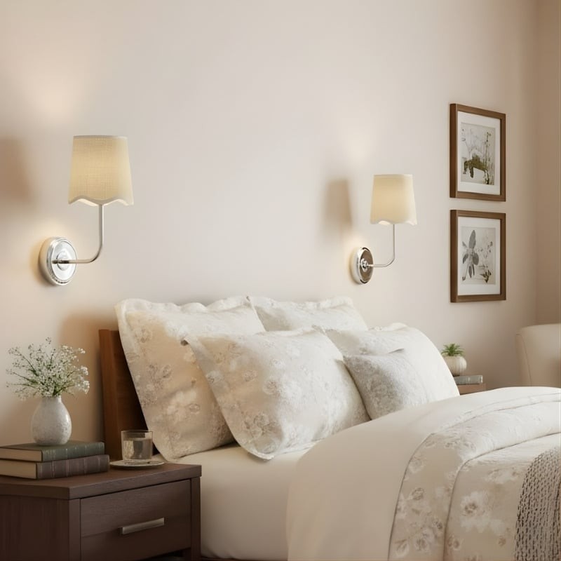 Glissum Elegant Fabric Shade Wall Light - Contemporary Wall Fixture for Bedroom and Hallway K2101