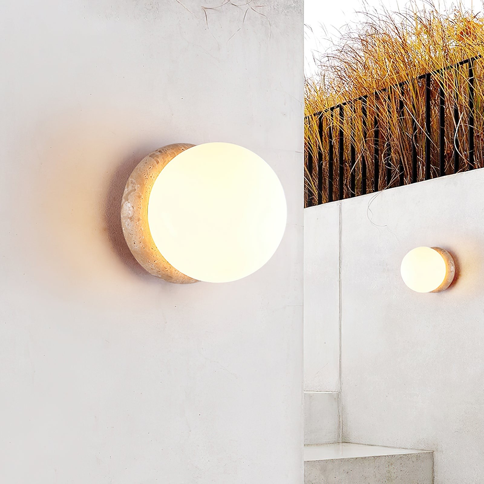 Japanese Style Wabi-Sabi Travertine Spherical Wall Lamp K243