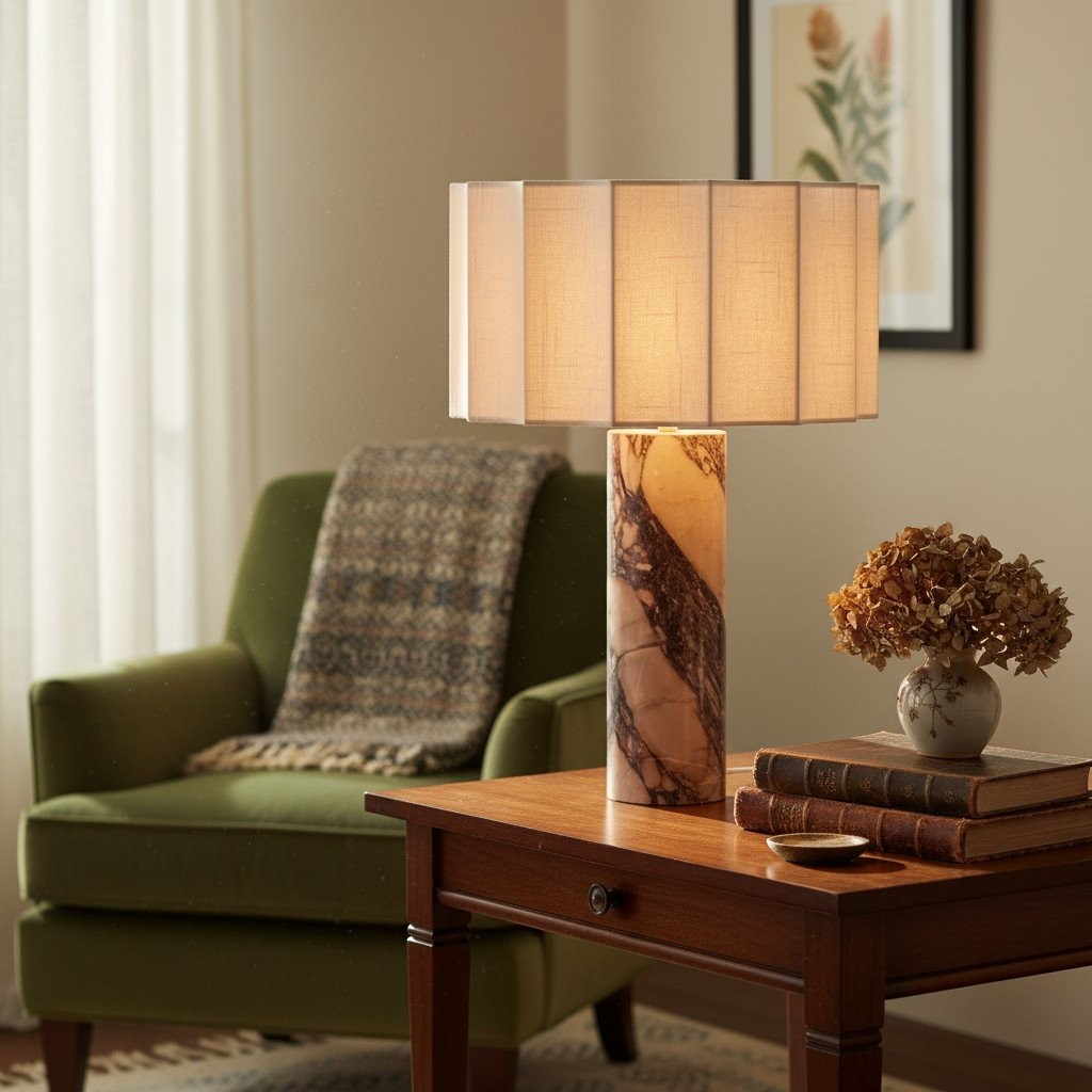 Cavilon Soft Ambient Table Lamp - Stylish Fan Shaped Shade with Marble Base K2053