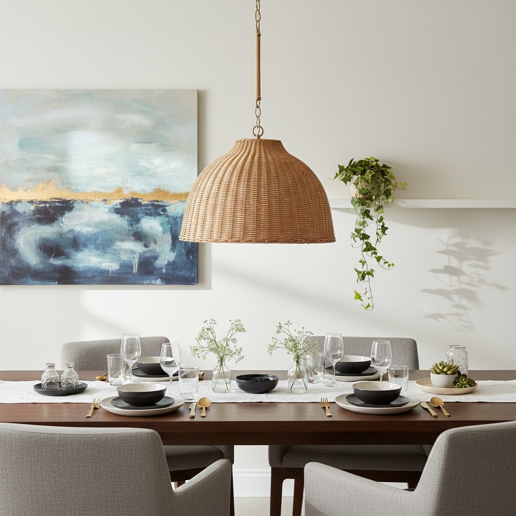 Welanery Dome Pendant Light - Modern Rattan Shade Lamp for Dining Room K2403