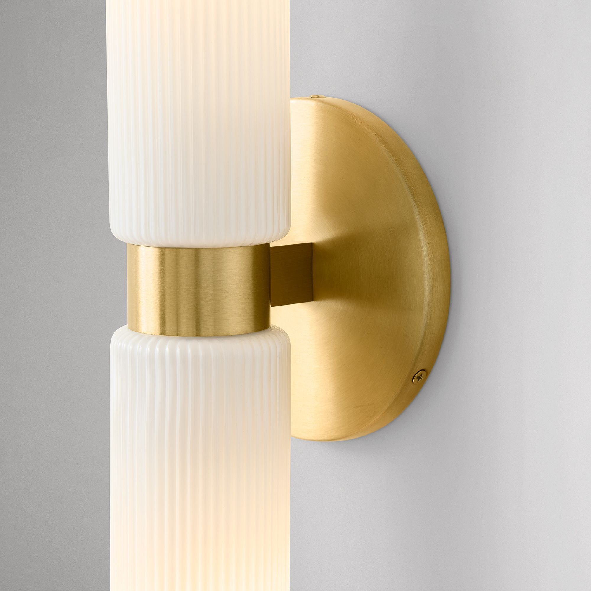 Rivora Modern Fluted Glass Wall Light - Double Short Indoor Outdoor Sconce K1374