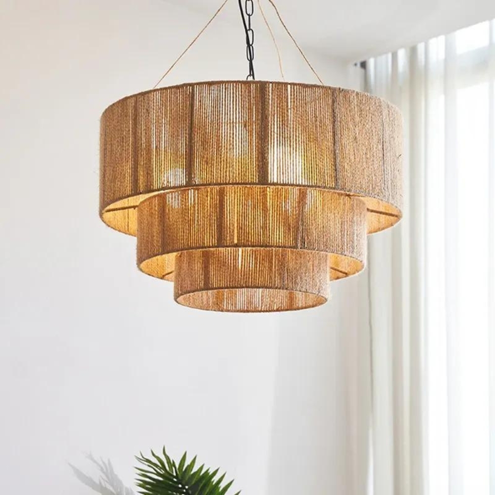 The Elegant Woven Waterfall Rattan Pendant Light D828