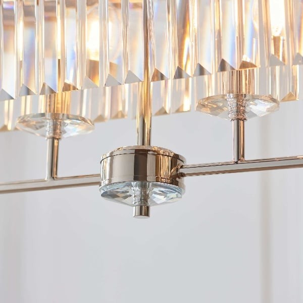 Beveline 4-Light Linear Ceiling Pendant With Cut Faceted Glass - Sleek Metal Frame For Dining K1825