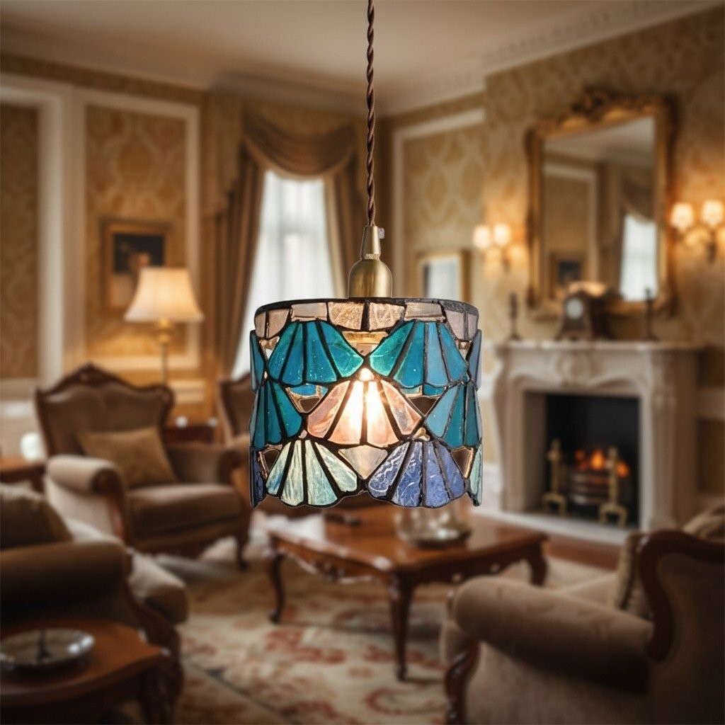 Vintagia Tiffany Pendant Light - Handcrafted Artistic Glass Shade Lamp for Dining Room K2091