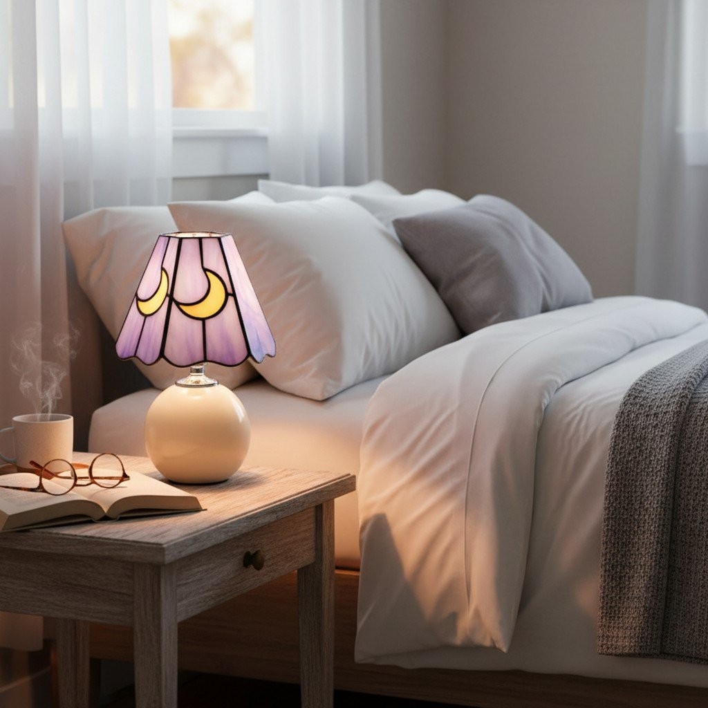 Stellum Artistic Mushroom Table Lamp - Stained Glass Lamp for Bedroom or Living Room K2129