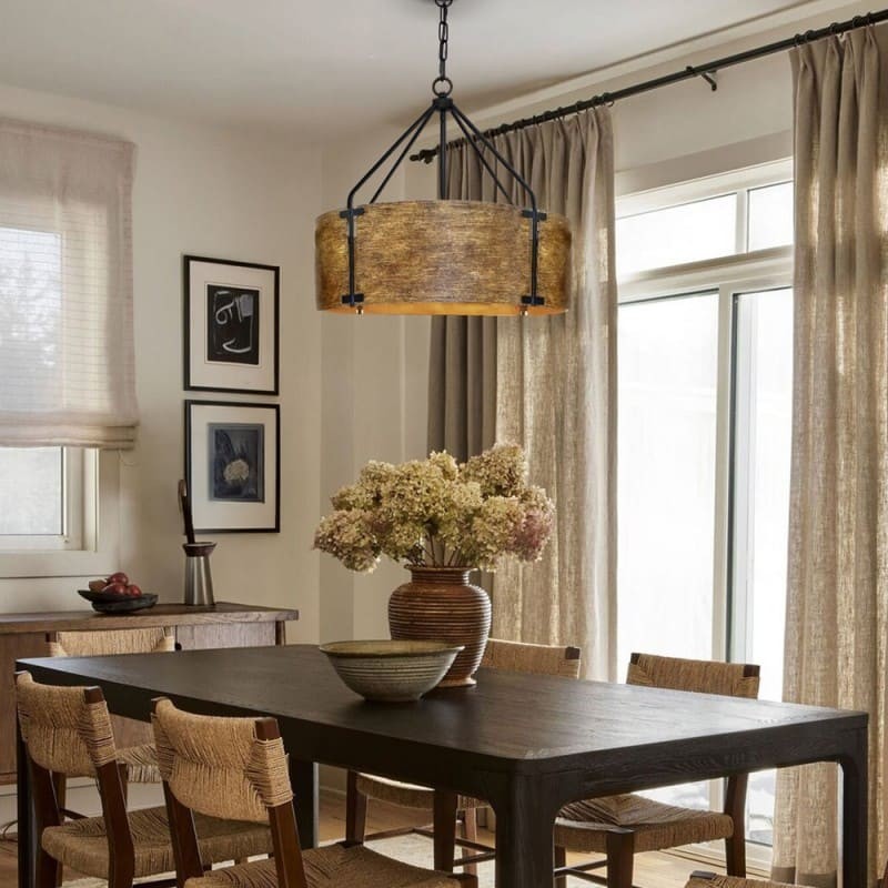 Vintage Brass Drum Pendant Lamp – Aged Metal & Warm Glow K922