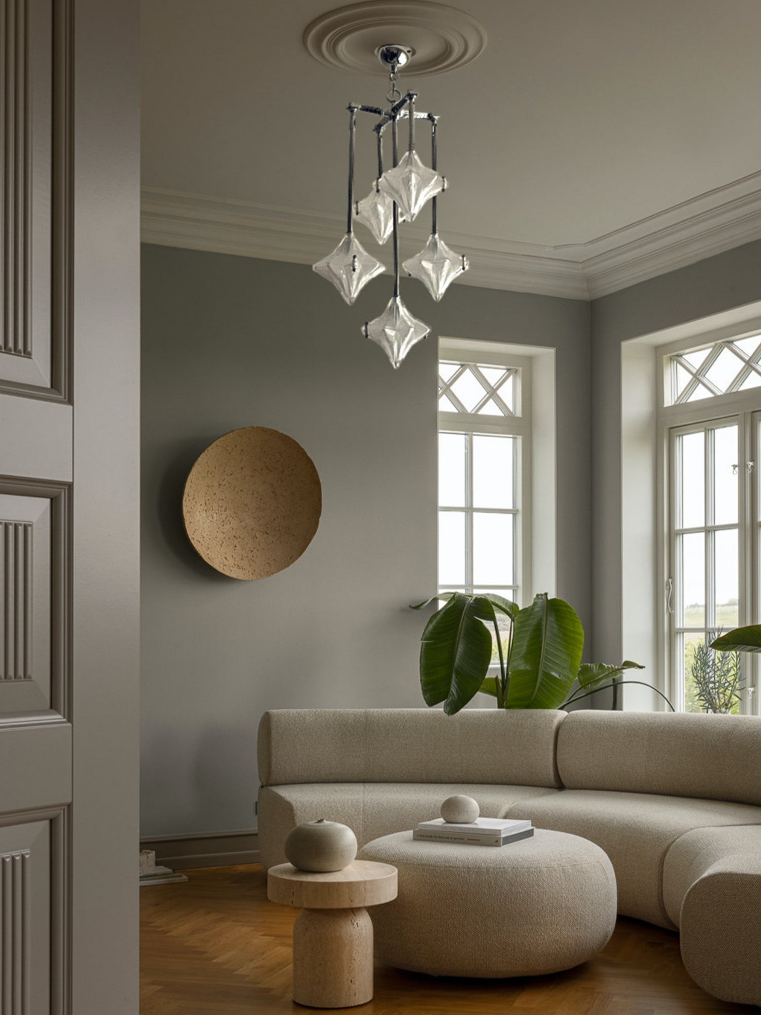 Art Deco Astris Star Chandelier - Frosted Glass Deco Fixture for Dining Room K1564