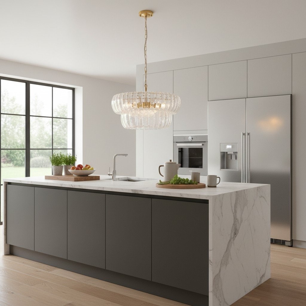 Solara 6-Light Tiered Pendant - Cascading Curved Glass and Metal-Frame for Dining K1875