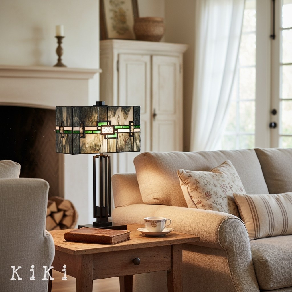 Culletto Stained Glass Table Lamp - Rectangular Geometric Table Lamp for Bedroom and Hallways K1968