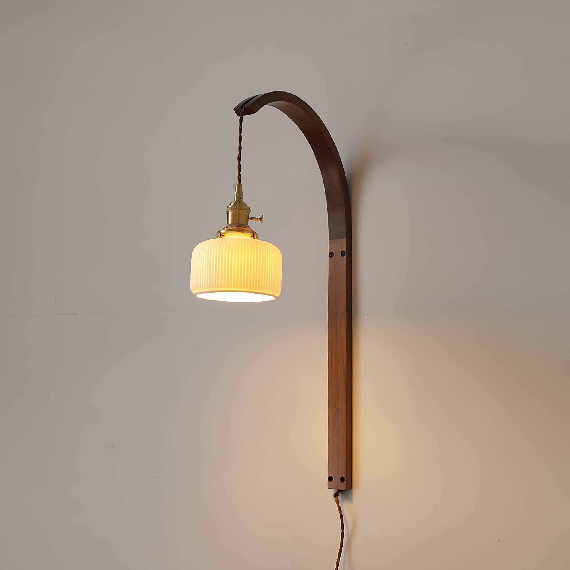 Curved Walnut Ceramic Plug-in Wall Light D498