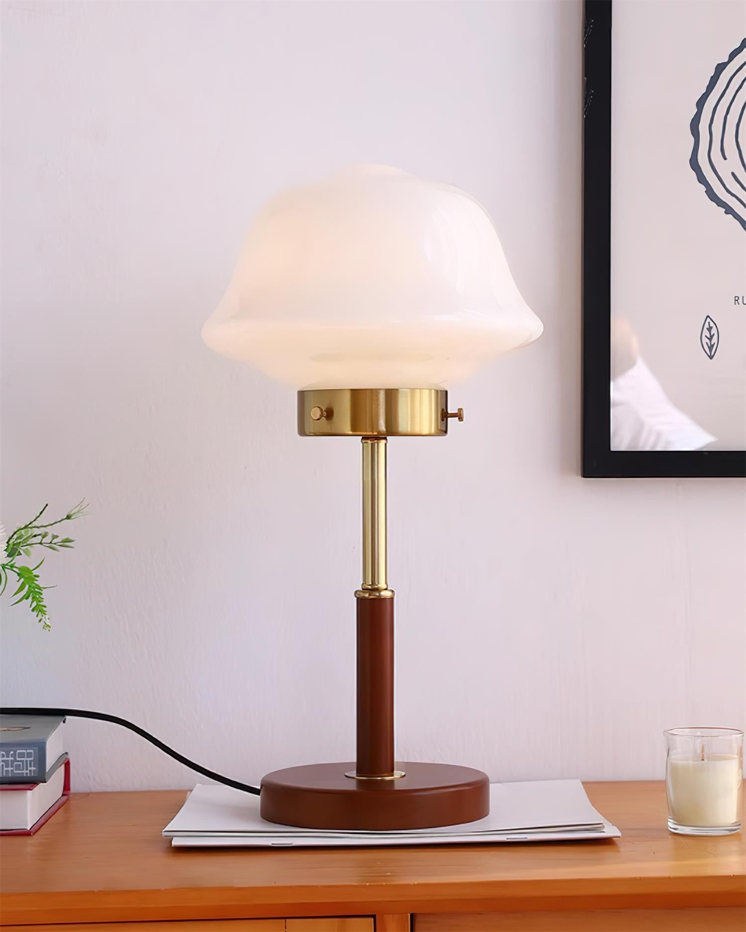 Mid Century Vintage Walnut Glass Table Lamp K323
