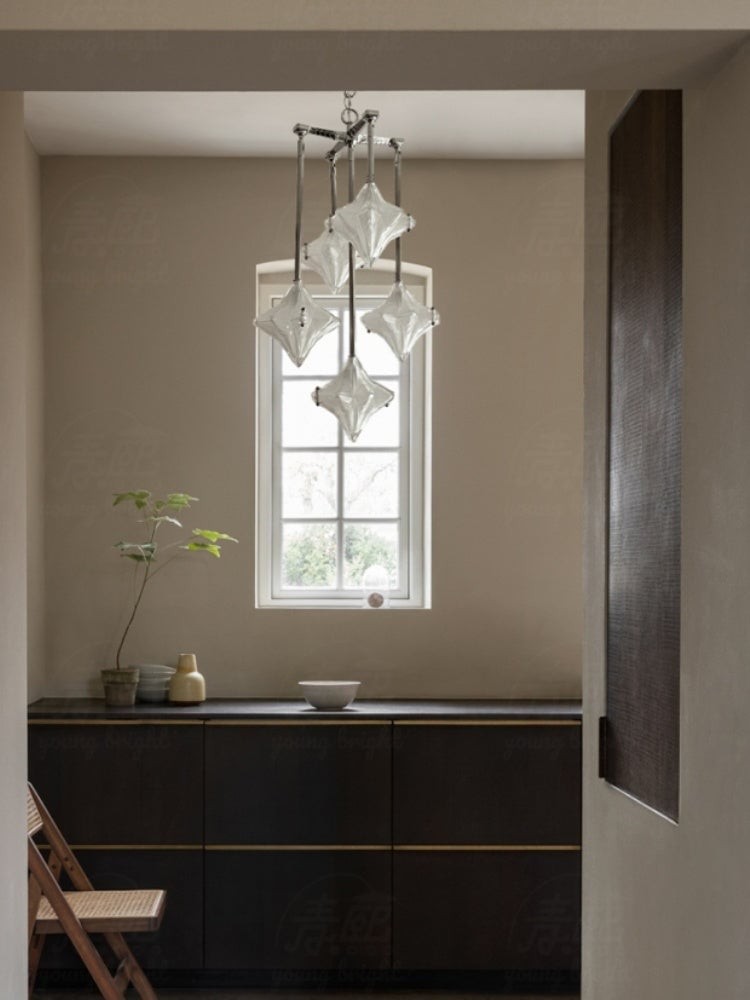 Art Deco Astris Star Chandelier - Frosted Glass Deco Fixture for Dining Room K1564