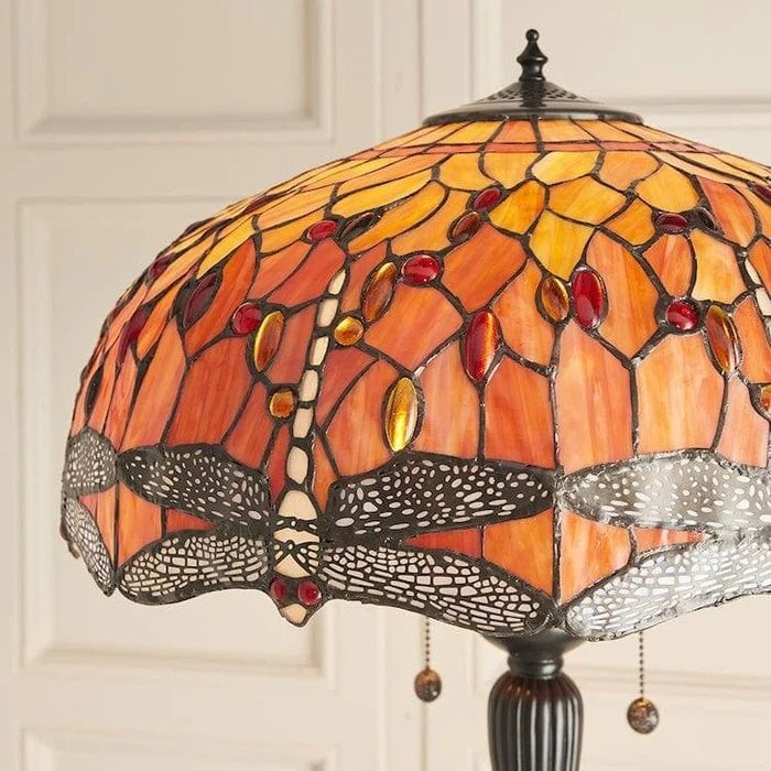TF Dragonfly Motif Floor Lamp - Vintage Stained-Glass for Living Rooms K1903