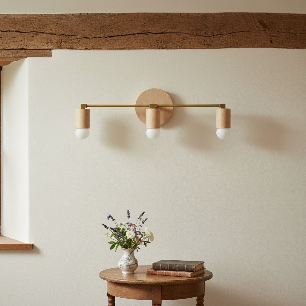 Mobilux Line Wood and Vanity Light - Bohemian Bathroom Lighting Fixture K1490