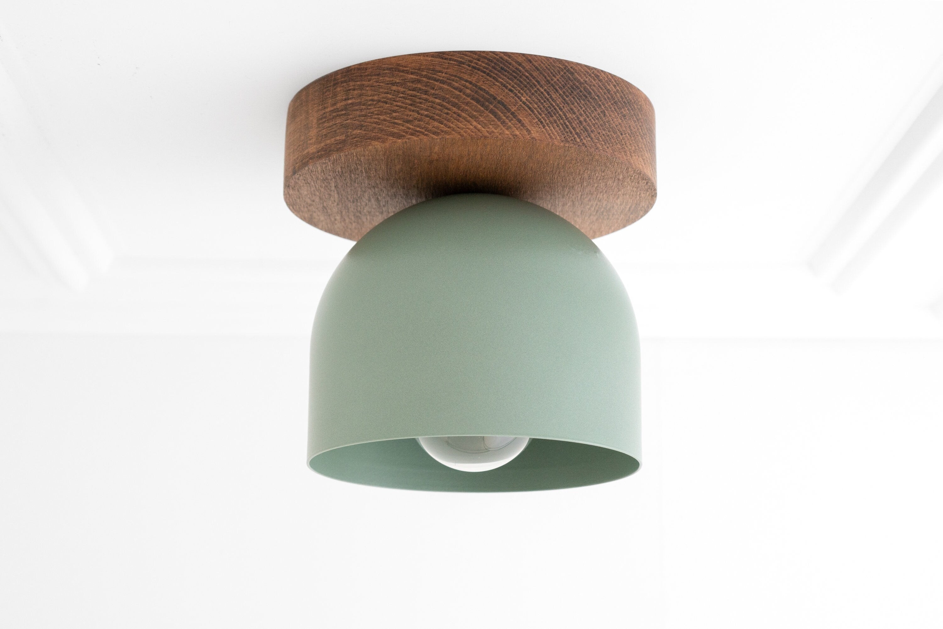 Metio Dome Flush Mount Ceiling Light - Oak Finish with Metal Shade K1421