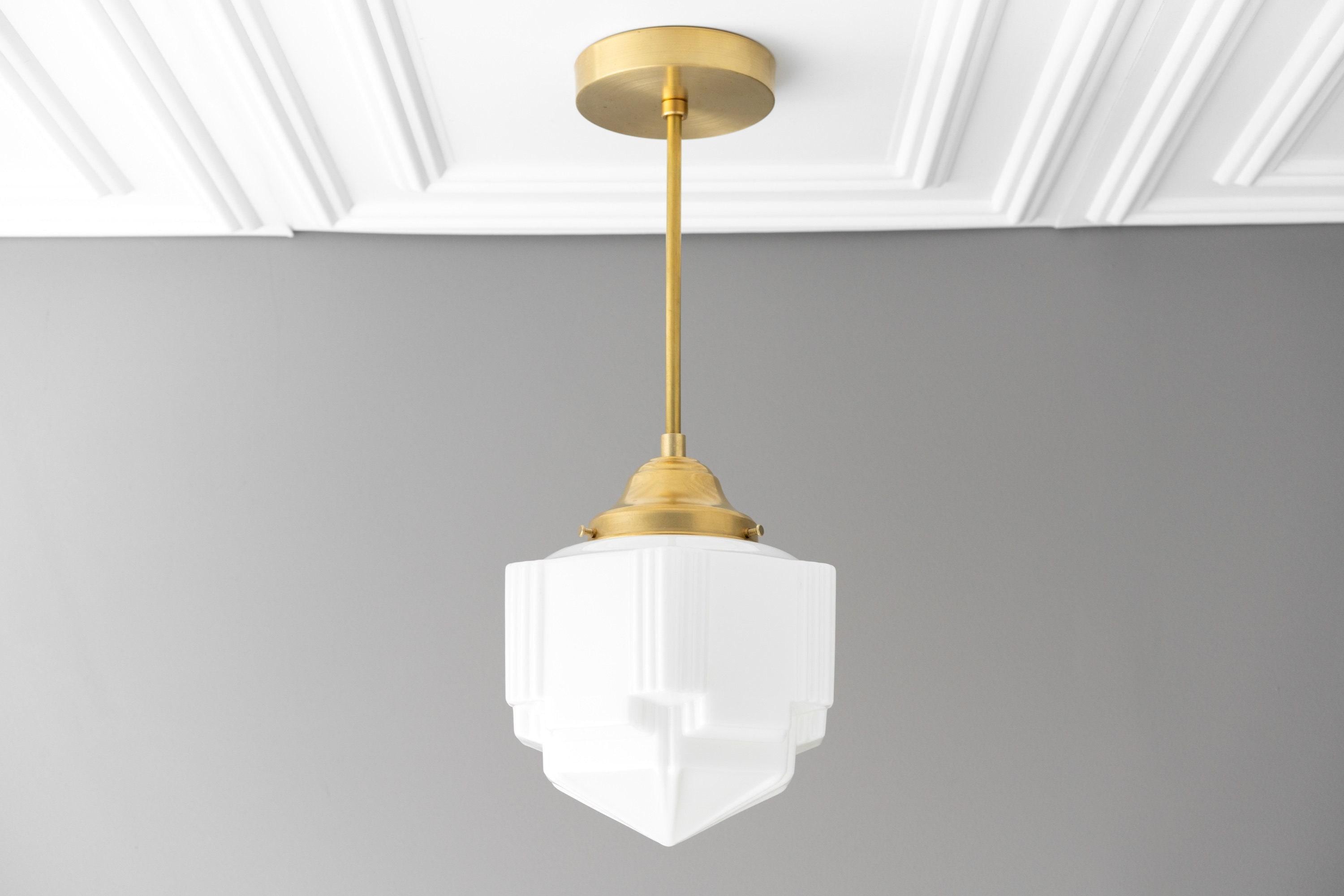 Geotower Glass Modern Pendant Light - Skyscraper Design - Brass or Black or Nickel Finish K1544