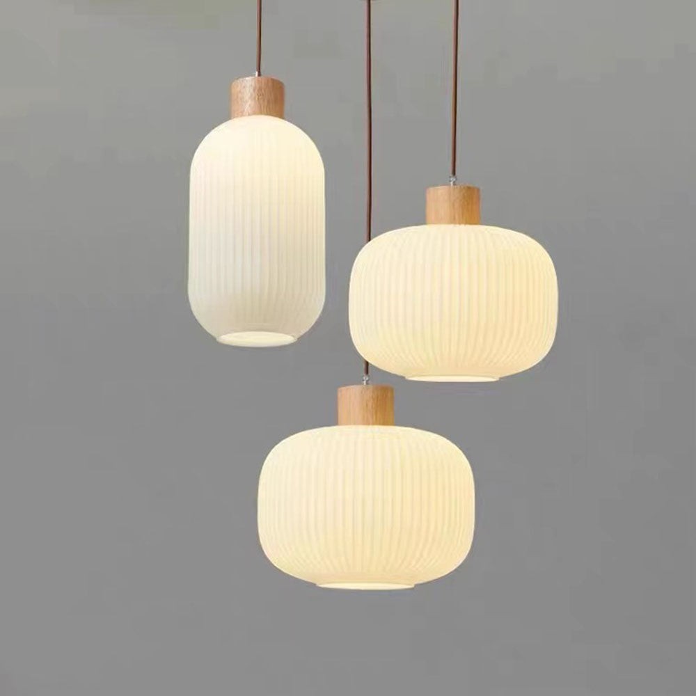 Nordic White Lantern-Like Glass Pendant Lamp K546