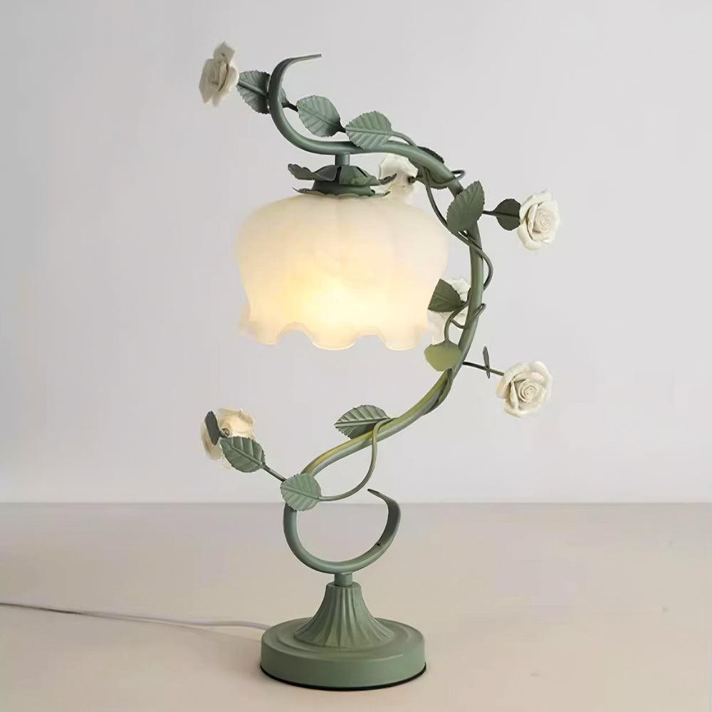 Green Pink White Rose Flower Table Lamp K640