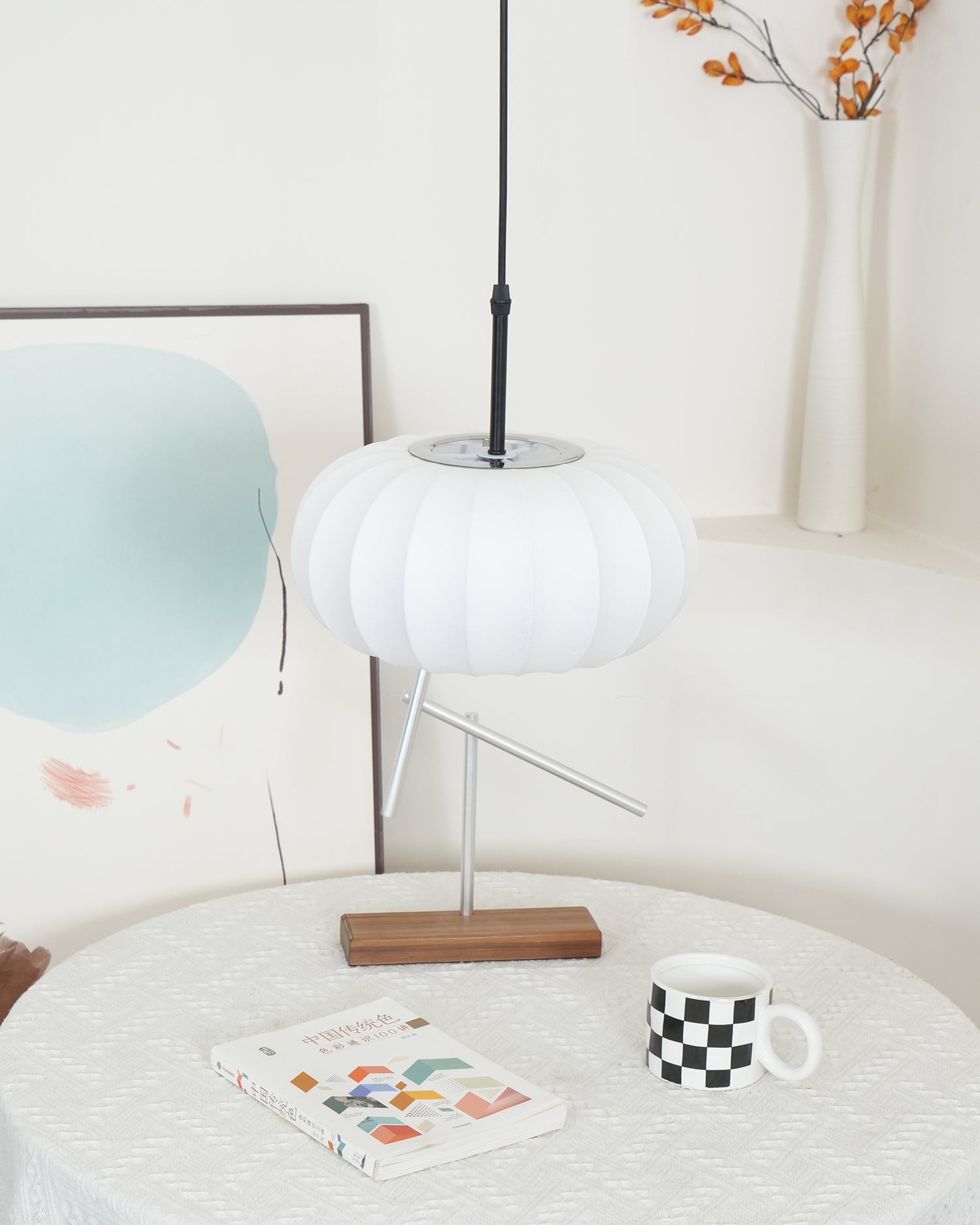 Simple Wabi-sabi White Lantern Fabric Pendant Lamp K744