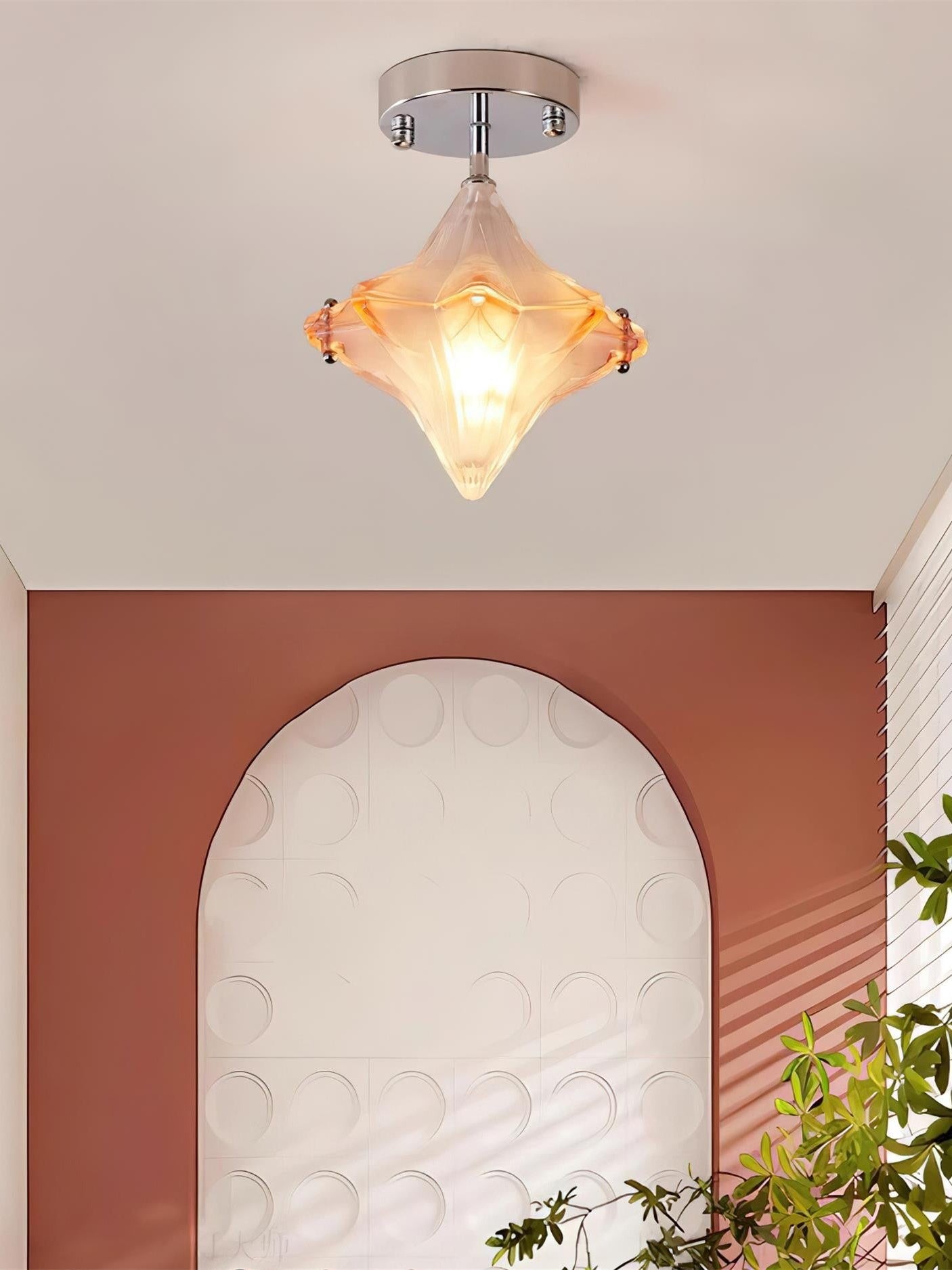 Art Deco Star Ceiling Lamp - Frosted Glass Fixture for Hallway & Entryway - Astris Ceres K1582