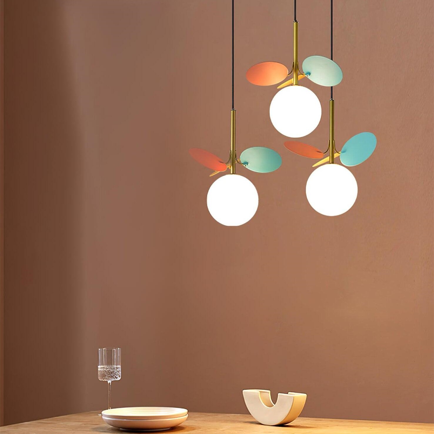 Multi Colored Leaf Glass Globe Pendant Light K152