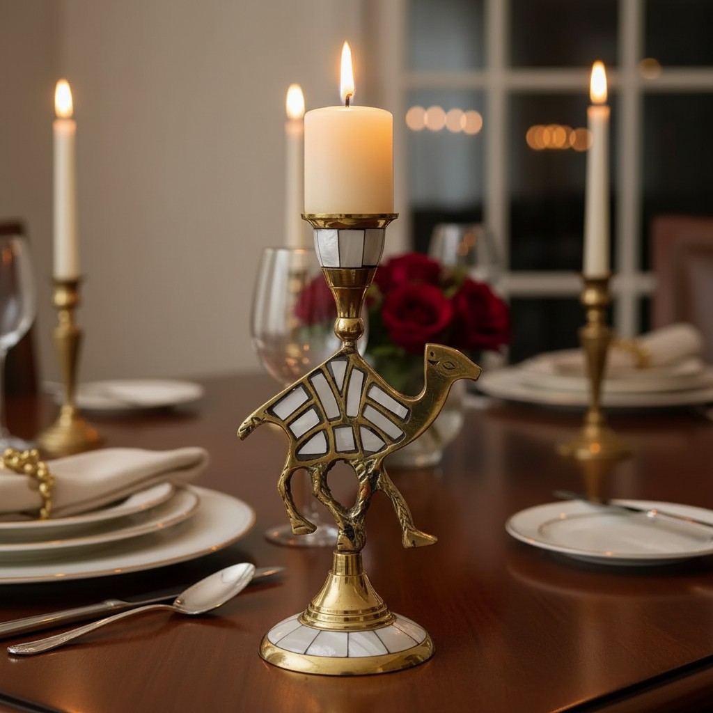 Ossik Veld Vintage Nordic Shell and Cow Bones Candle Holder for Dining Table K2363
