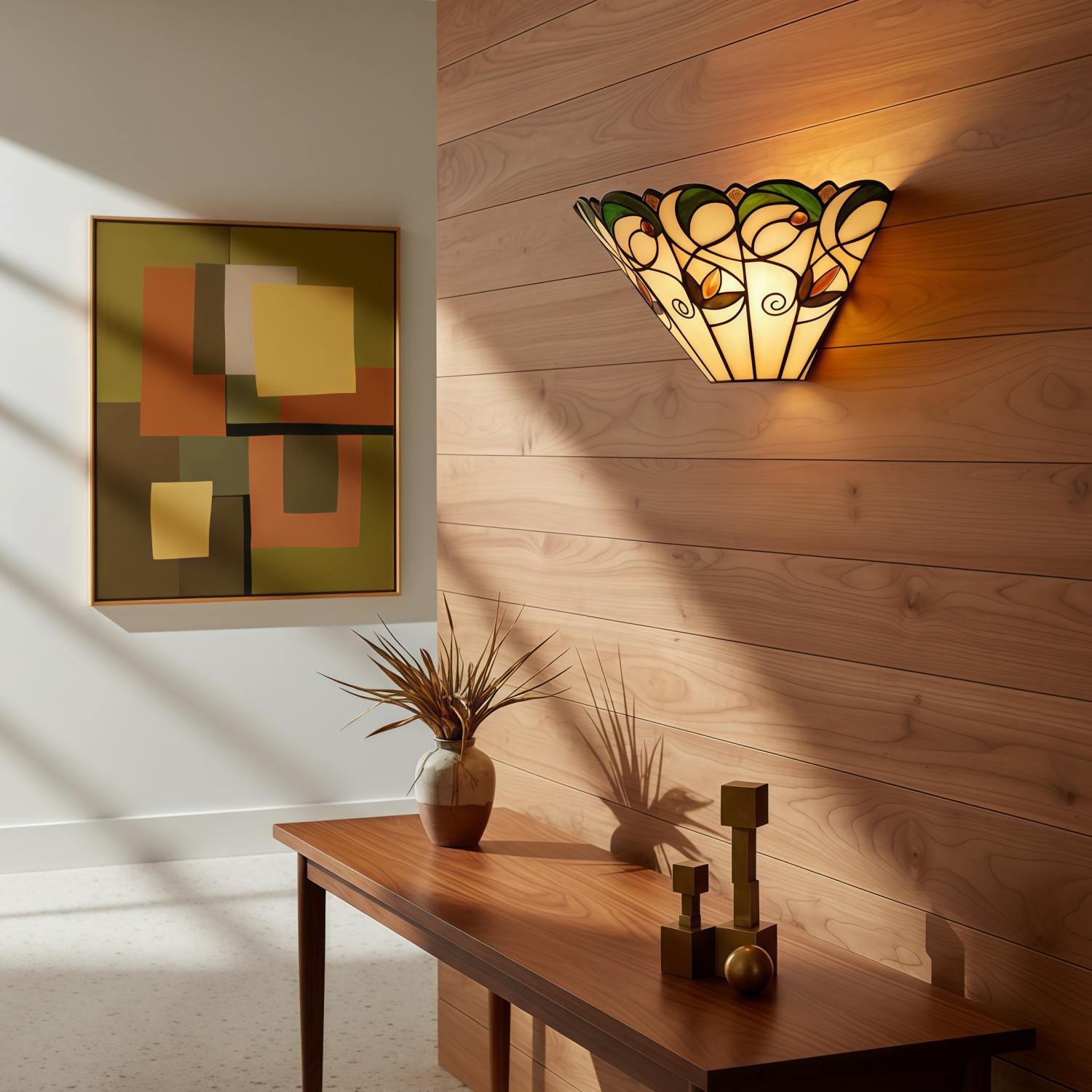 TF Jamelia Art Nouveau Wall Light with Bevelled Glass Shade - Metal Glass Fixture for Hallway or Bedroom K1985
