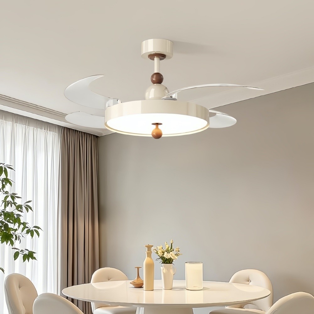 Modern Cream Invisible Ceiling Fan Light with Transparent Blades K1112