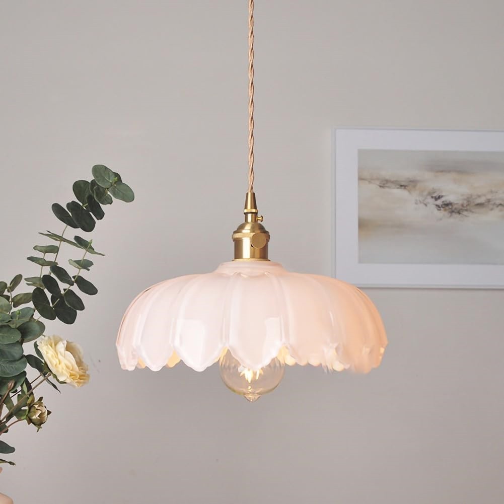 Antique Petal Brass Glass Pendant Light K68
