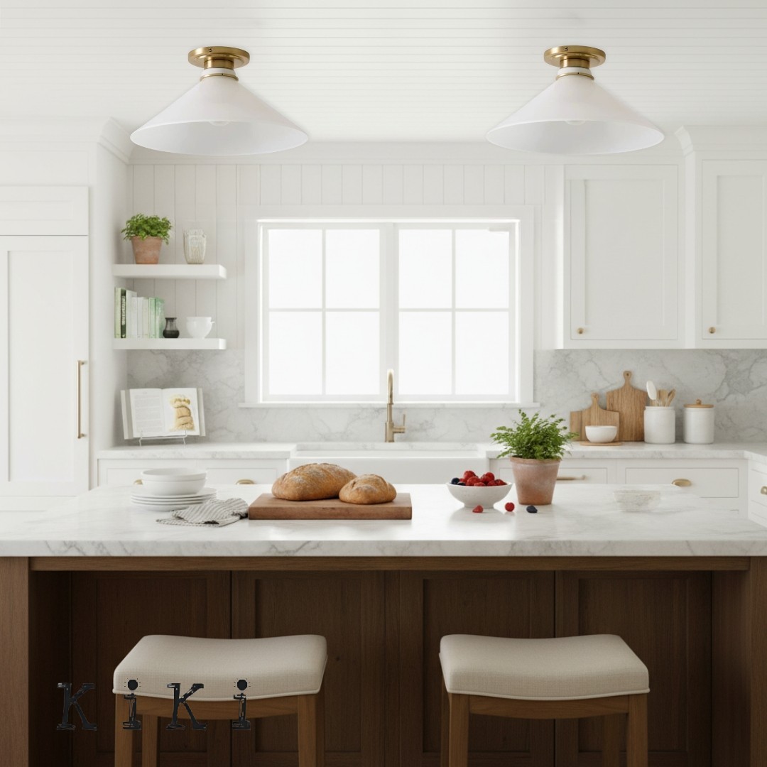 Aurenza Simple Flush Mount – Metal and Glass Ceiling Light for Any Room K1138