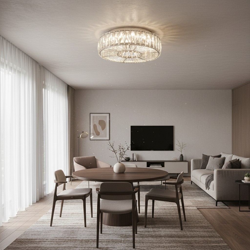 Clereon Elegant Round Flush Mount Ceiling Light - Modern Glass Design for Living Room K2253