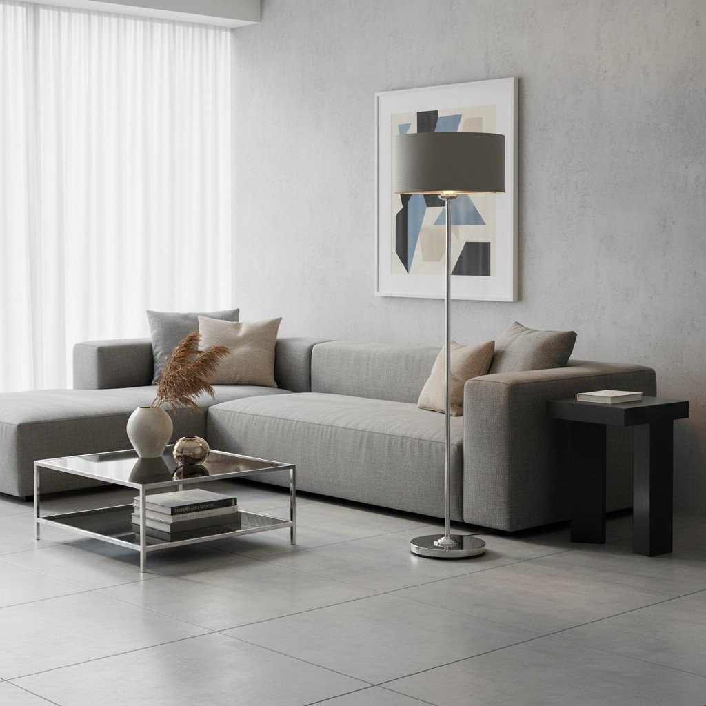 Tela Drum Shade Floor Lamp - Contemporary Fabric Standing Lamp for Home Office K2014