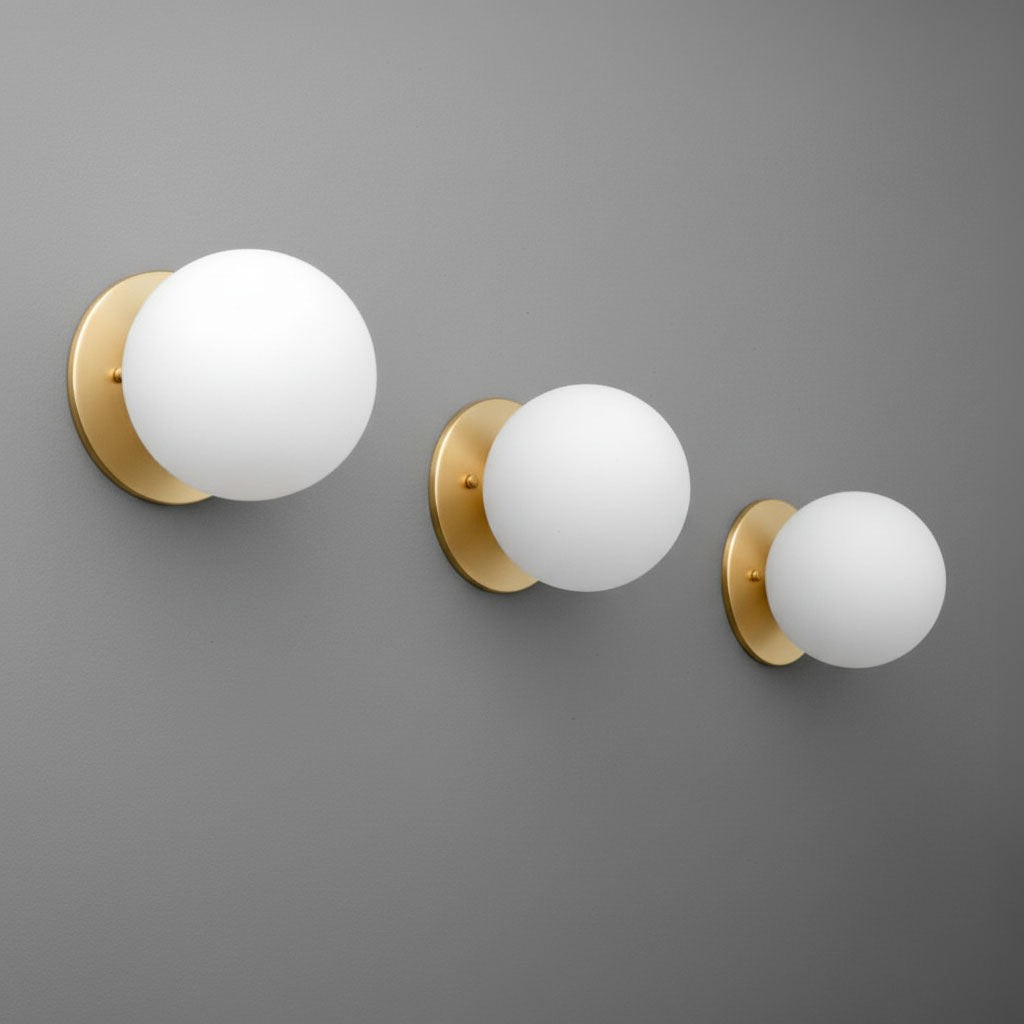 Glorica Glass Brass Wall Sconce - Frosted Globe Classic Light For Warm Ambiance K1530