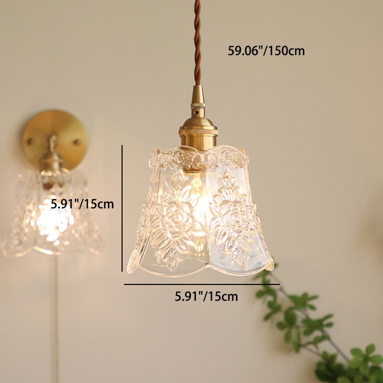 Traditional Japanese Brass Walnut Glass Ceramic Cylinder Conic Flower Bowl 1-Light Pendant Light For Dining Room K1280