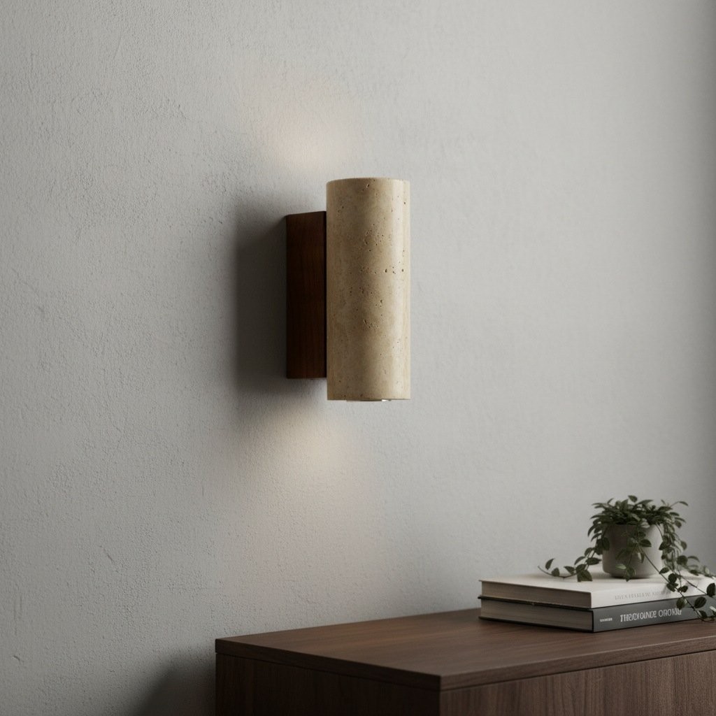 Slivara Natural Stone Backplate with Warm Amber Shade - Vintage Modern Slivara Wall Sconce for Living Room K2090