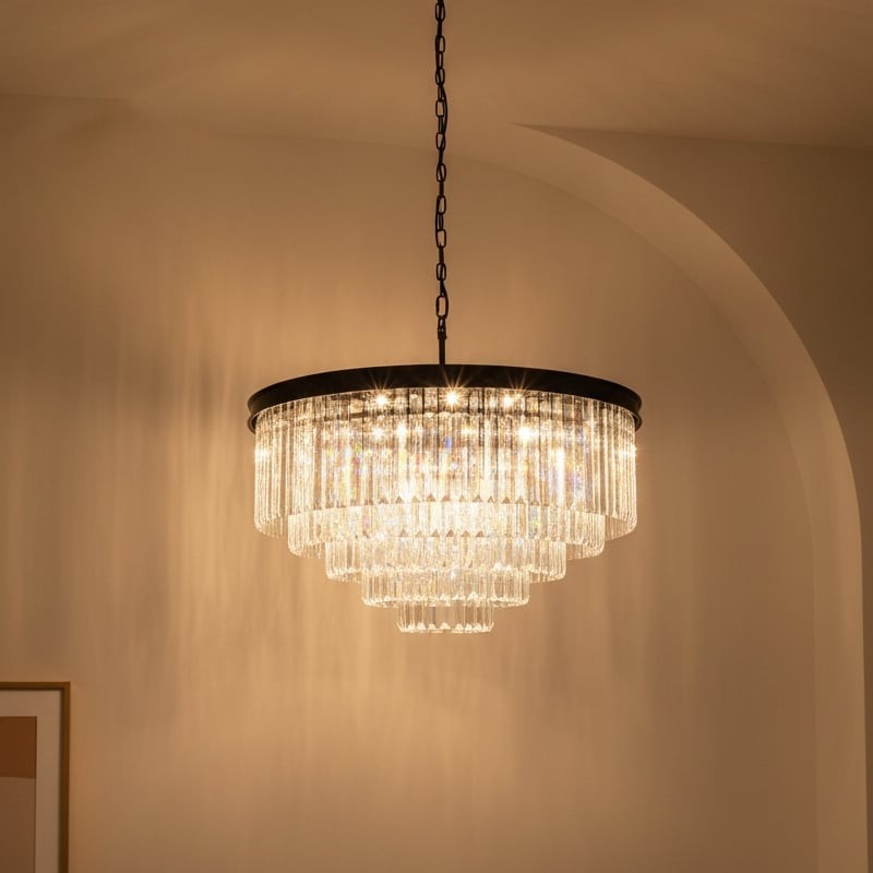 Aurevon Crystal Prism Metal Frame Modern Ceiling Chandelier for Home and Hotel K2071