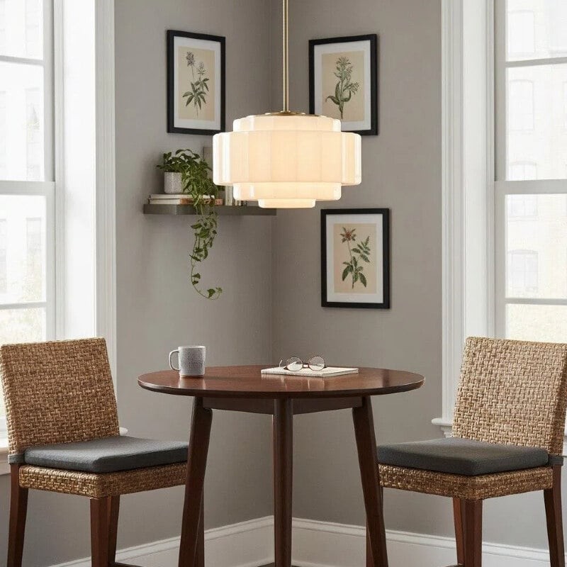 Vexrona Glass Shade Pendant Light - Modern Adjustable Rod Hanging Lamp for Living Room K1708