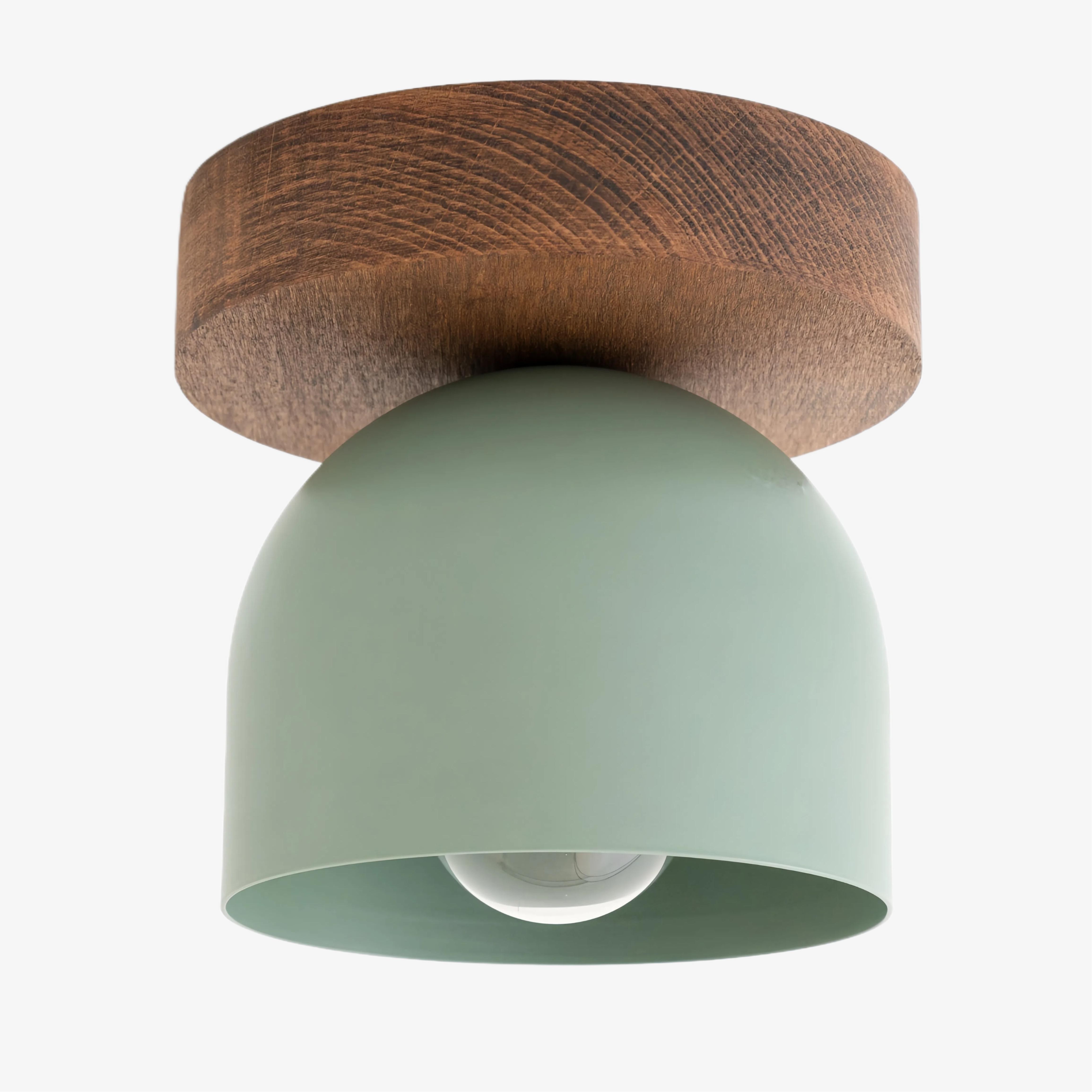 Metio Dome Flush Mount Ceiling Light - Oak Finish with Metal Shade K1421