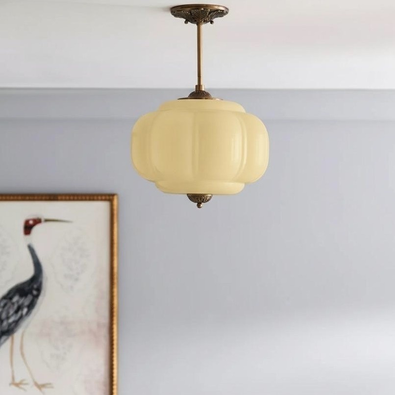 Eloise Vintage Pumpkin Glass Semi-Flush Mount Pendant Light K866