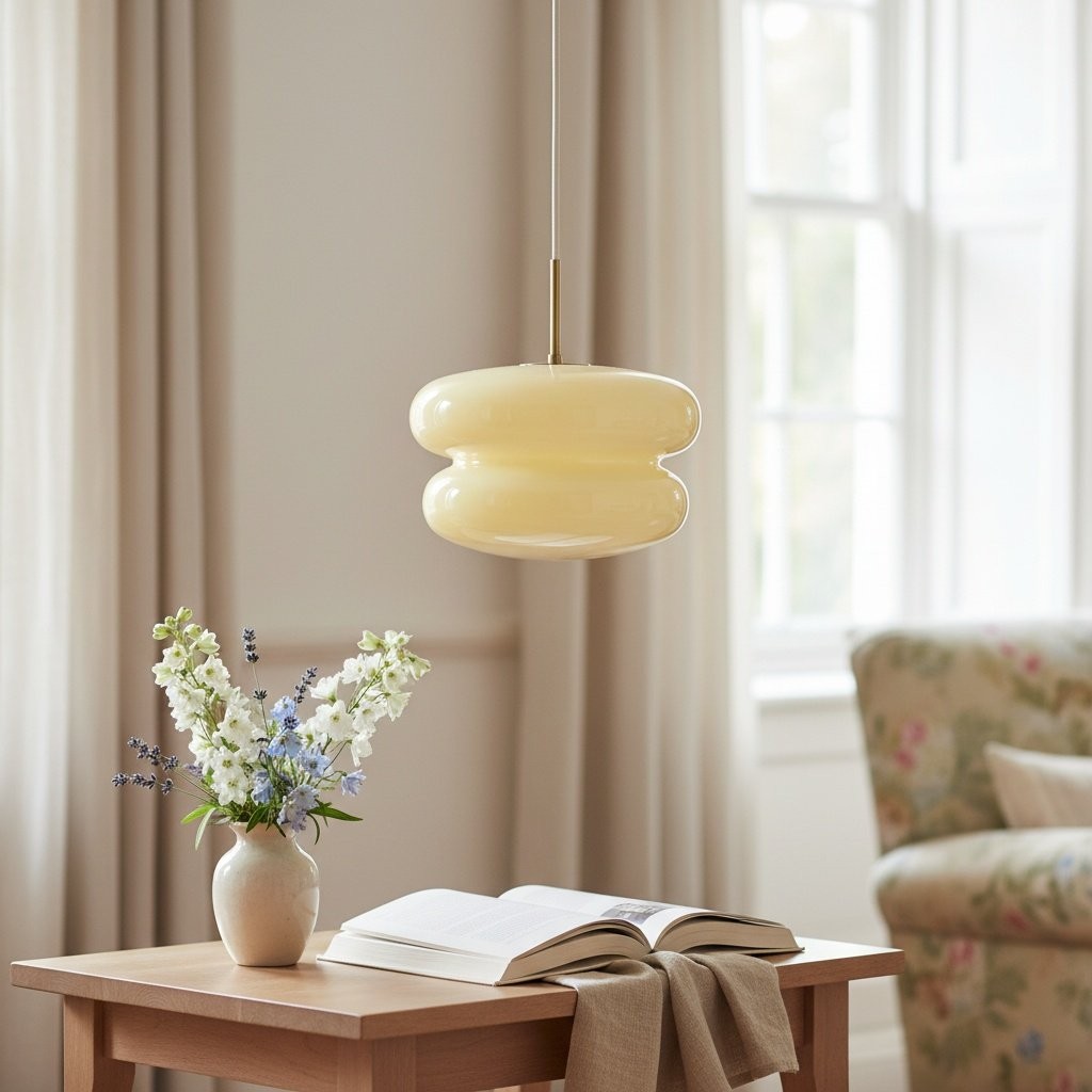 Orra Modern Opal Shade Pendant Lamp – Minimalist Glass Hanging Light For Kitchen or Bedroom K1427