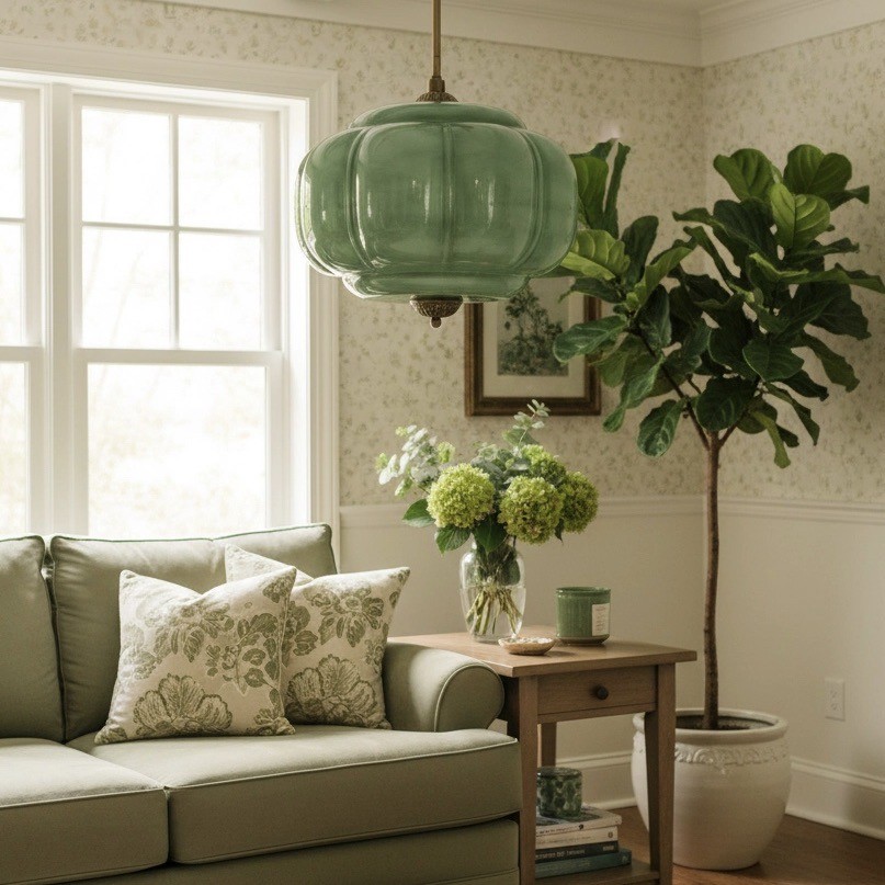 Eloise Vintage Pumpkin Glass Semi-Flush Mount Pendant Light K866