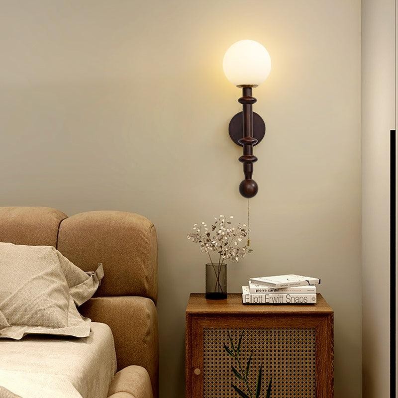 French Simple Vintage Bedside Wooden Glass Wall Lamp K639