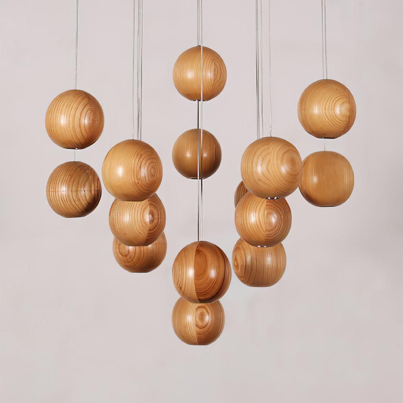 Wooden Orb Sphere Cluster Pendant Light K886