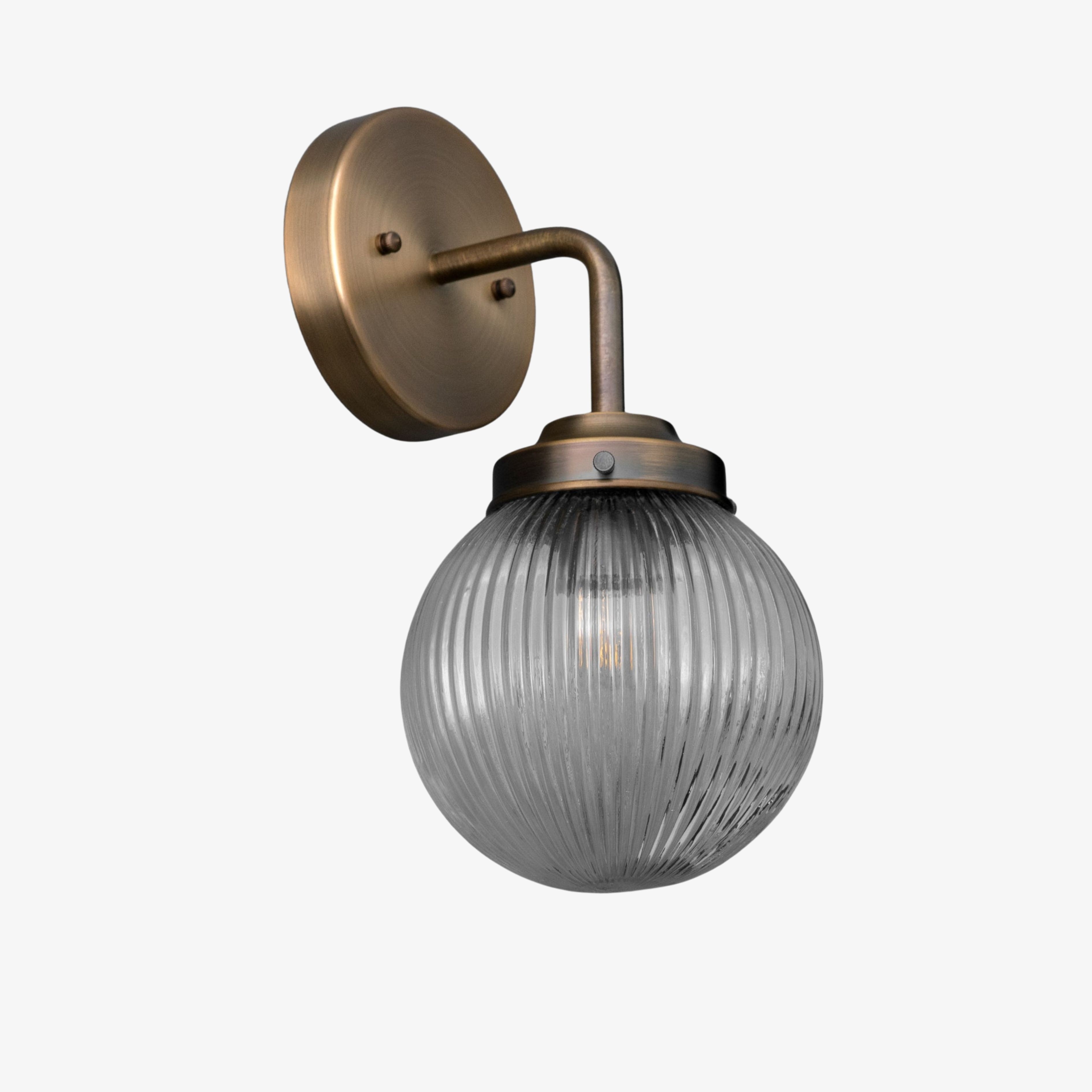 Glorica Glass Aged Brass Wall Sconce - Ribbed Glass Shade Industrial Style Lighting K1539