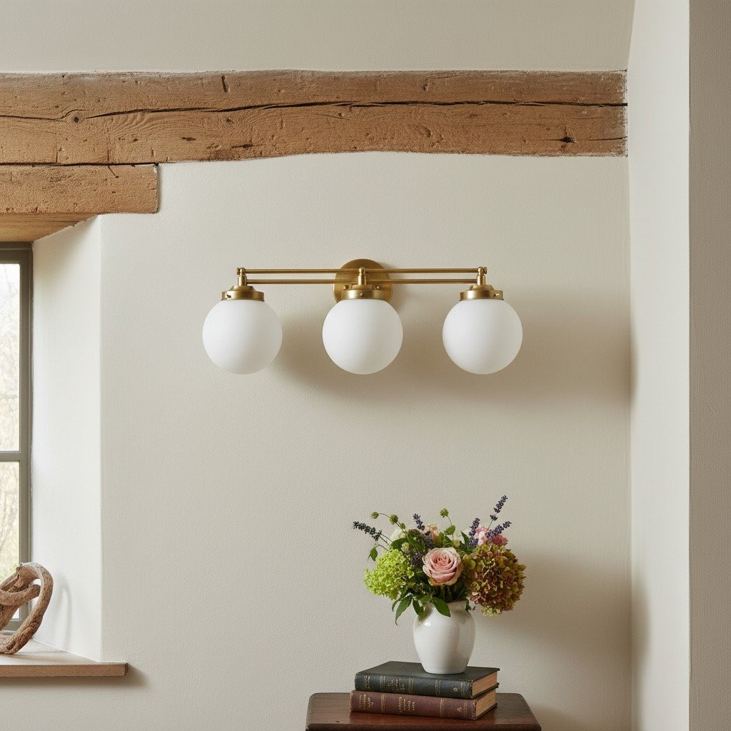 Glorica Glass Contemporary Vanity Light - 3 Light Globe Bathroom Fixture Opal Glass K1515
